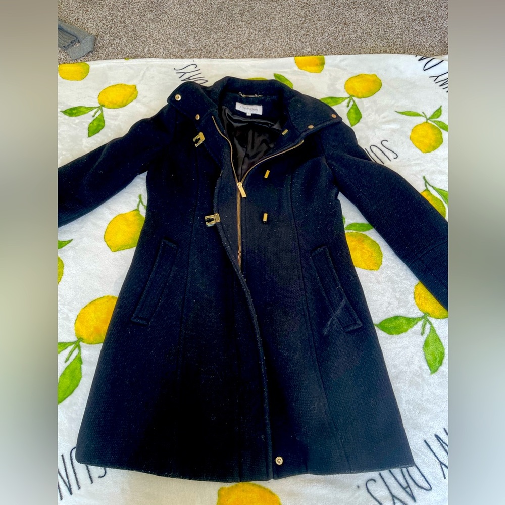 Calvin Klein Hooded Women's Coat UK Size M (US Small) Black MRP